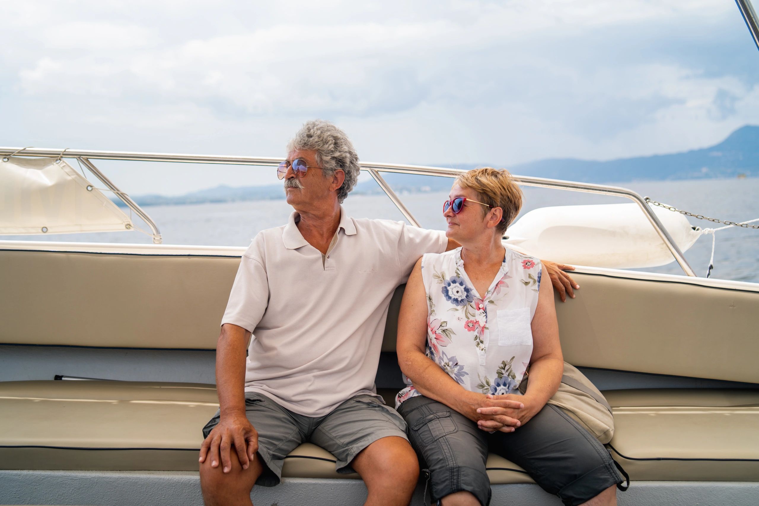 Couple enjoying a ride on a speed boat