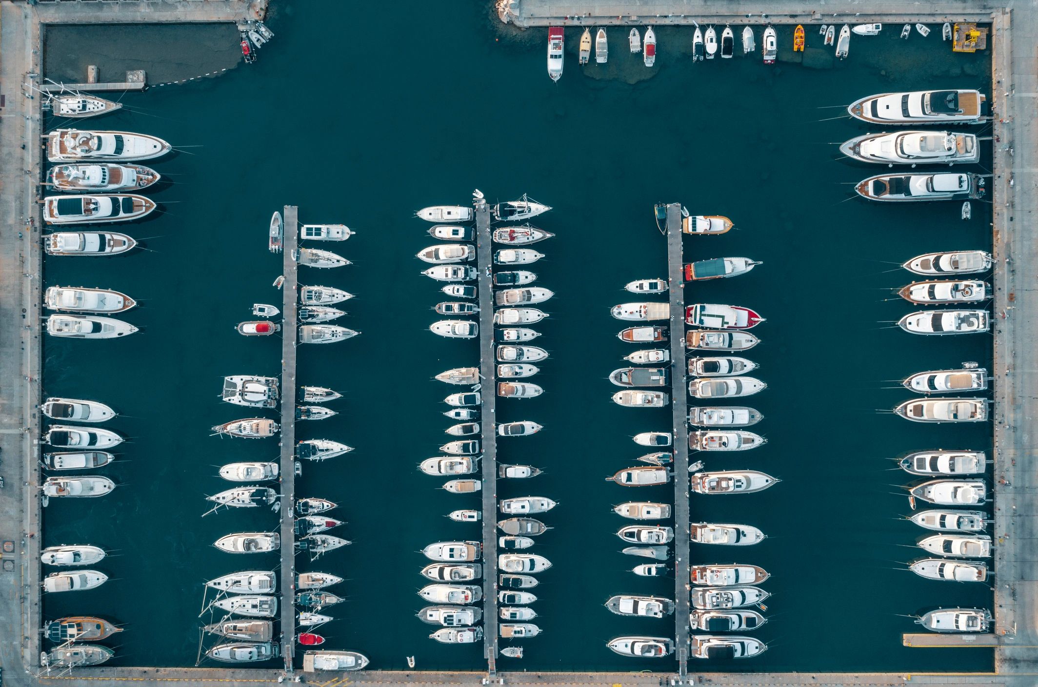 Aerial view of a yacht marina
